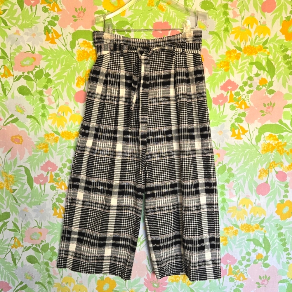Anthropologie Cropped Wide Leg Plaid Pants